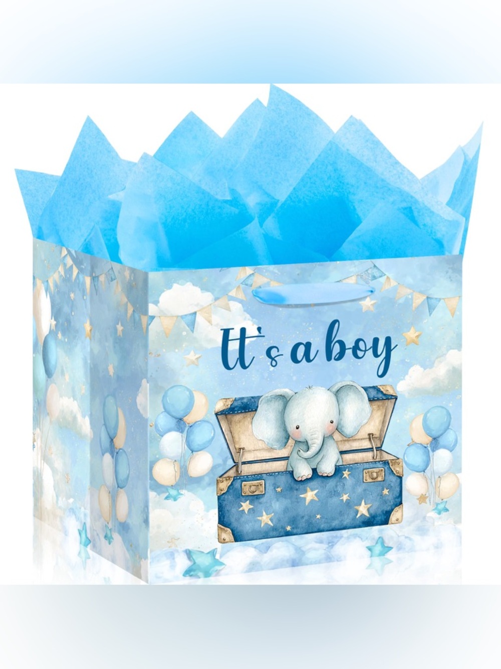 Blue "It's a Boy" Elephant Baby Shower Gift Bag